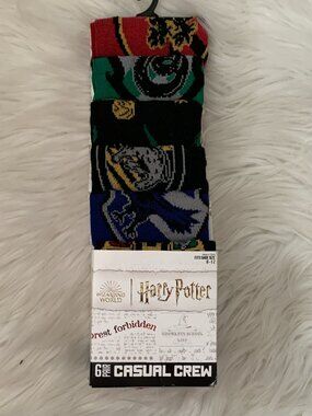 HARRY POTTER Hogwarts School Casual Crew Socks (6 PAIRS) Shoe Size 8-12